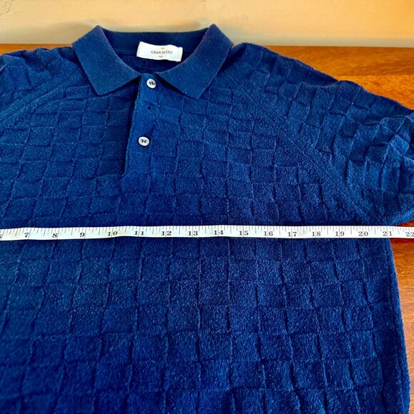 Gran Sasso Polo Navy  Shirt Cotton Blend with Fitted Bottom EU 50 Made in Italy - Picture 5 of 8